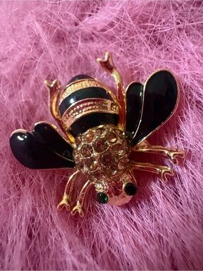 Gold-Tone Bee Brooch with Black Enamel Wings